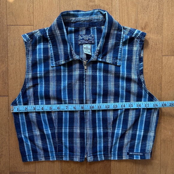 No Excuses Plaid Denim Zip Up Sleeveless Top - Picture 4 of 8
